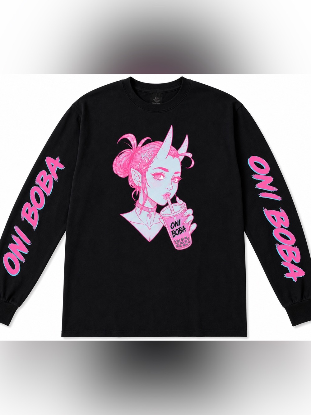 Oni Boba Anime Long Sleeve Tee Black Graphic Shirt Streetwear Unisex M/L